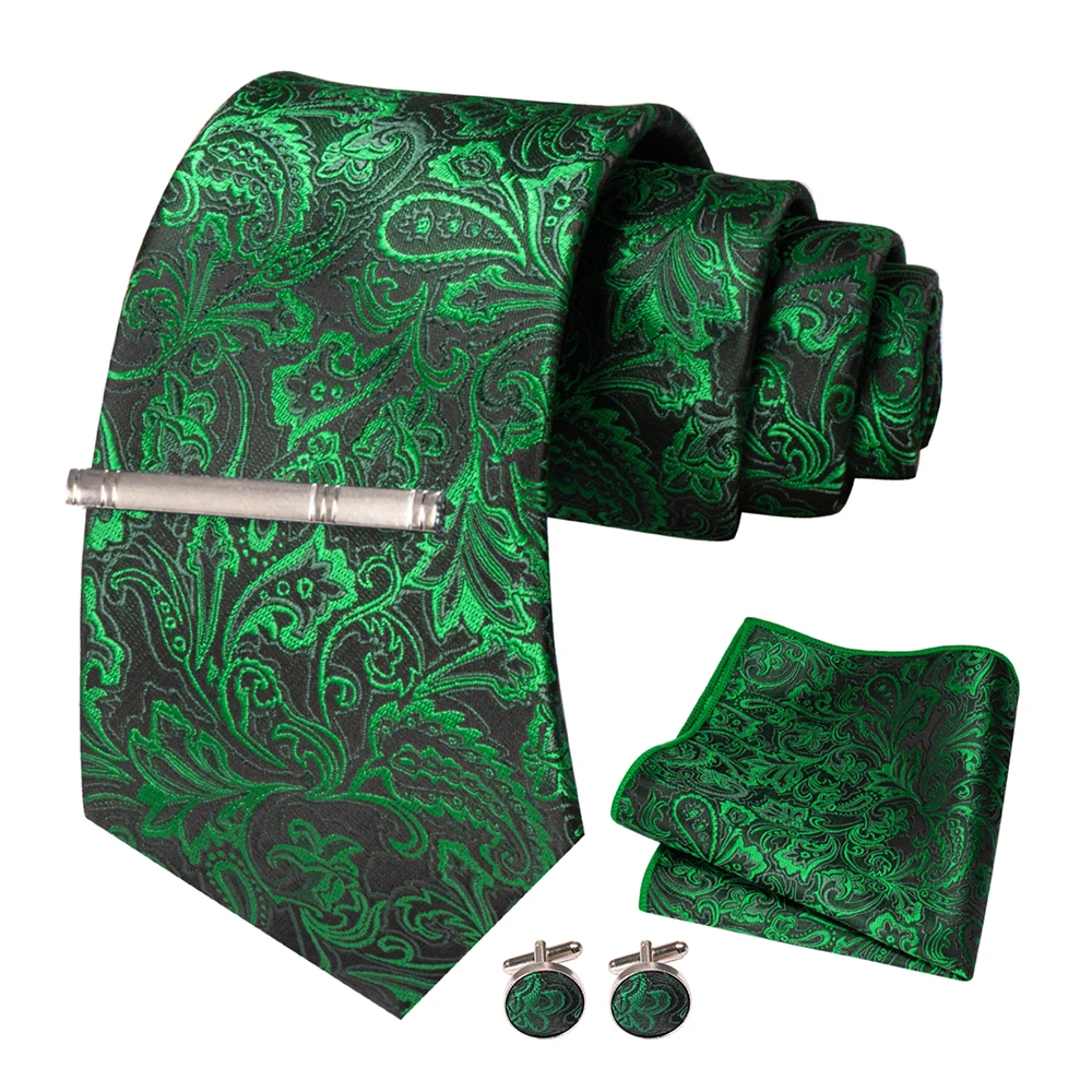 JEMYGINS Men Green Ties Striped Tie Paisley Wedding Tie For Men Necktie Hanky Cufflink Set Party Business Fashion Designer