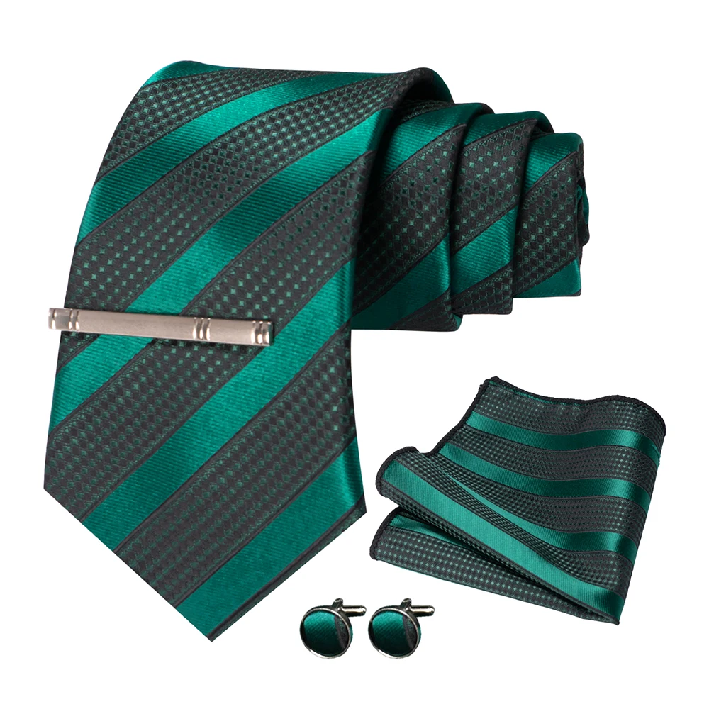 JEMYGINS Men Green Ties Striped Tie Paisley Wedding Tie For Men Necktie Hanky Cufflink Set Party Business Fashion Designer