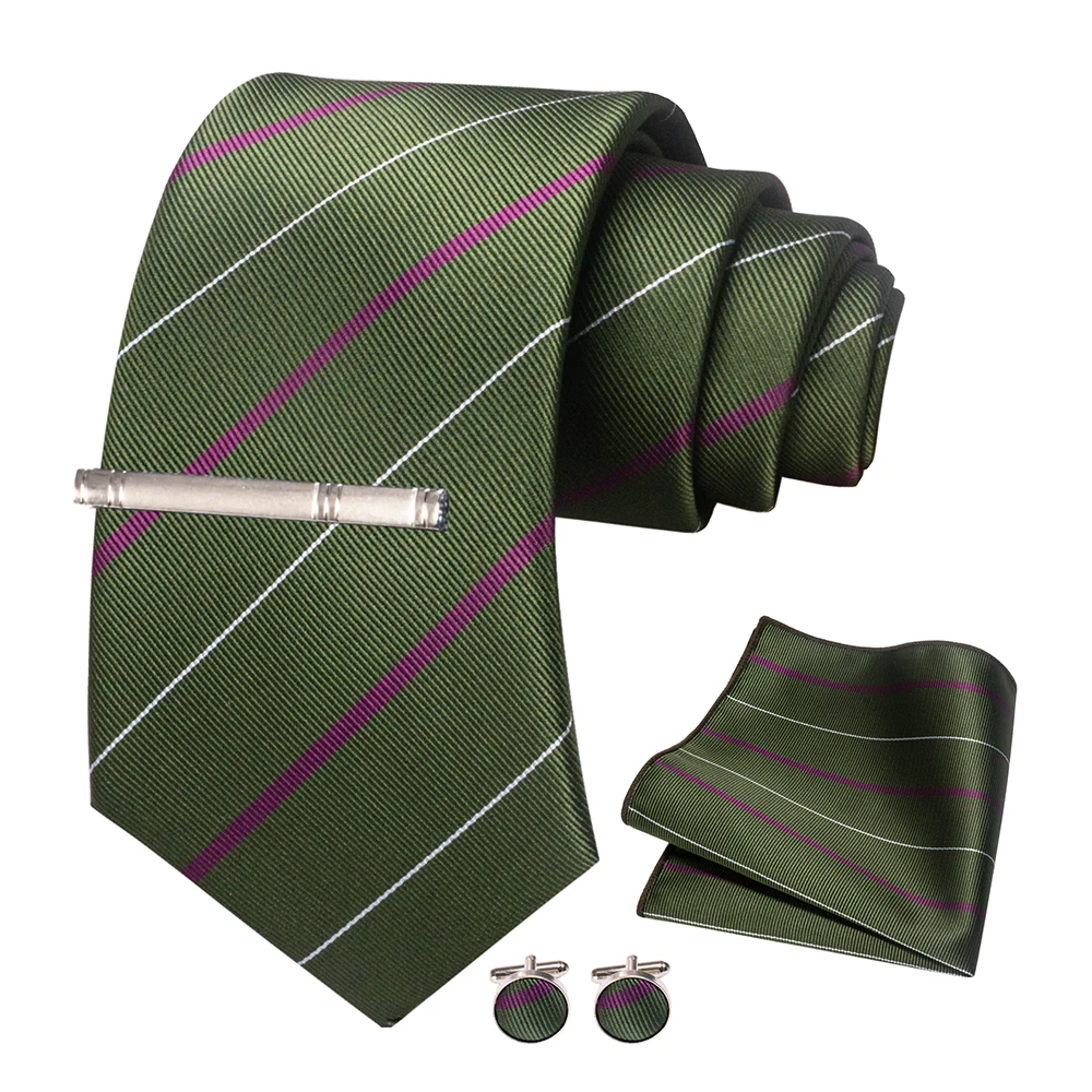 JEMYGINS Men Green Ties Striped Tie Paisley Wedding Tie For Men Necktie Hanky Cufflink Set Party Business Fashion Designer