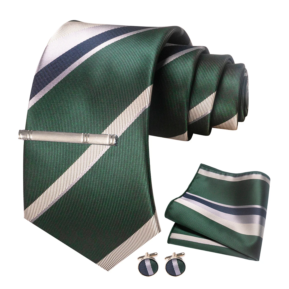 JEMYGINS Men Green Ties Striped Tie Paisley Wedding Tie For Men Necktie Hanky Cufflink Set Party Business Fashion Designer
