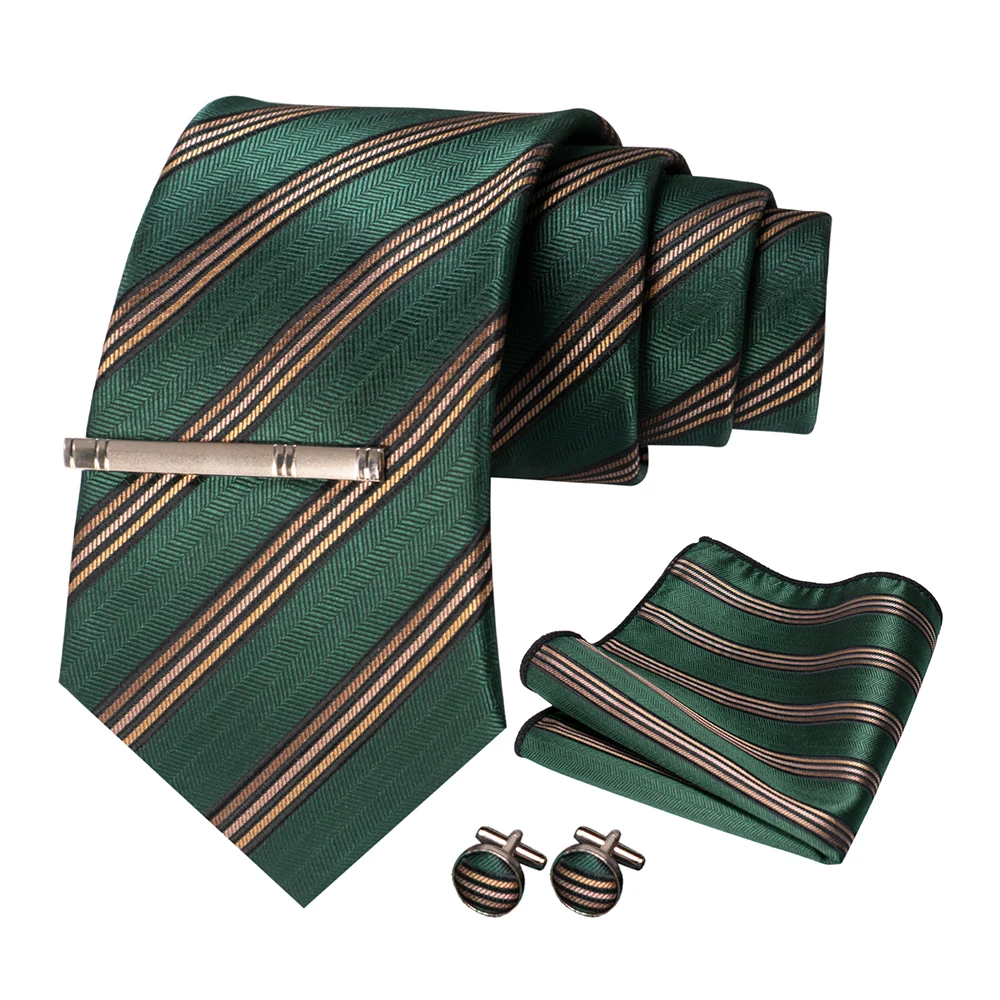 JEMYGINS Men Green Ties Striped Tie Paisley Wedding Tie For Men Necktie Hanky Cufflink Set Party Business Fashion Designer