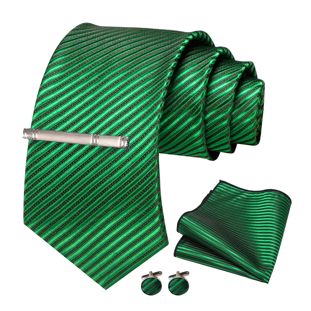 JEMYGINS Men Green Ties Striped Tie Paisley Wedding Tie For Men Necktie Hanky Cufflink Set Party Business Fashion Designer