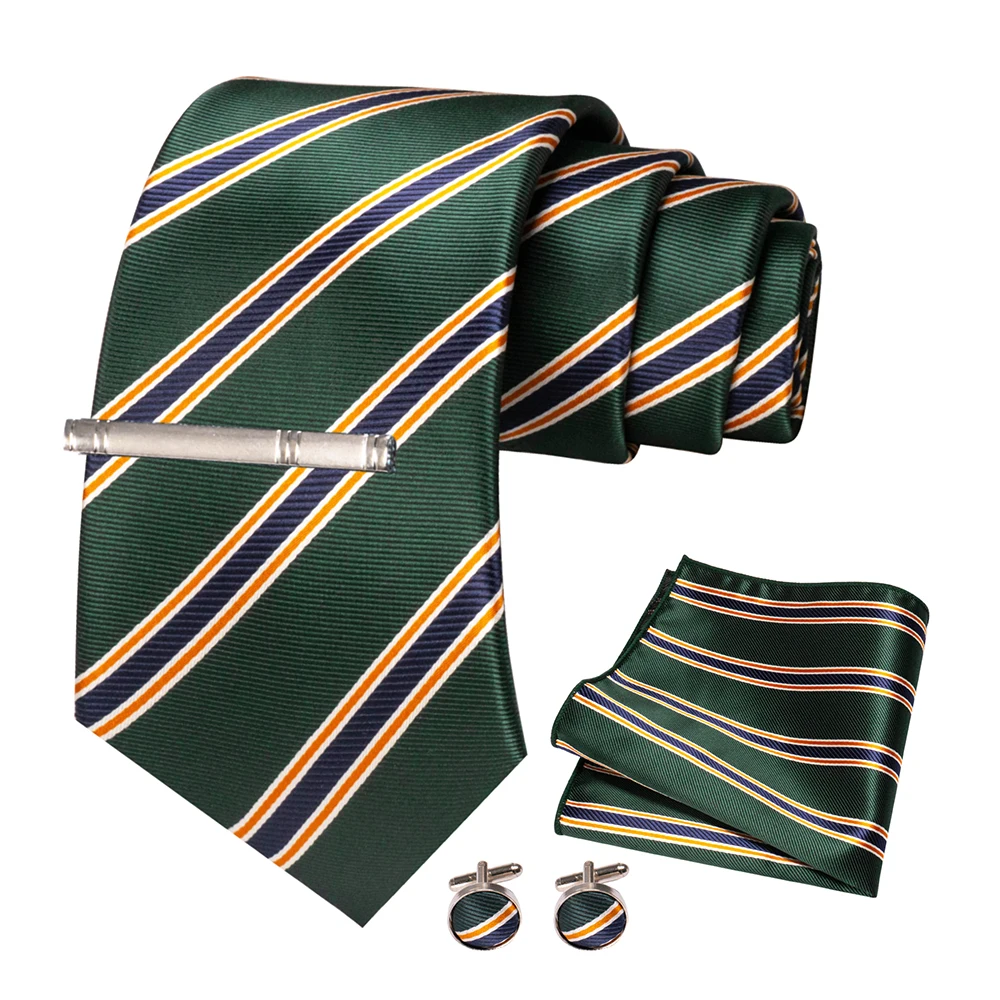 JEMYGINS Men Green Ties Striped Tie Paisley Wedding Tie For Men Necktie Hanky Cufflink Set Party Business Fashion Designer