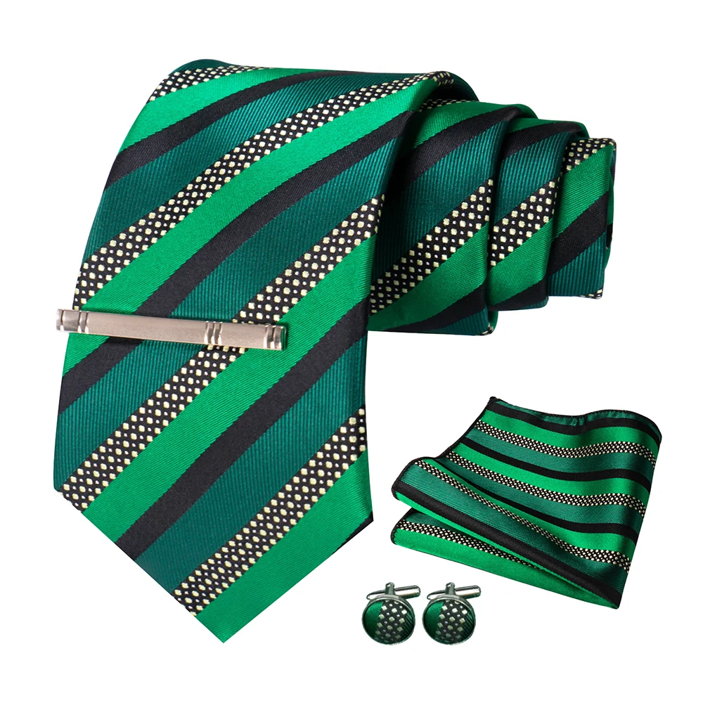 JEMYGINS Men Green Ties Striped Tie Paisley Wedding Tie For Men Necktie Hanky Cufflink Set Party Business Fashion Designer