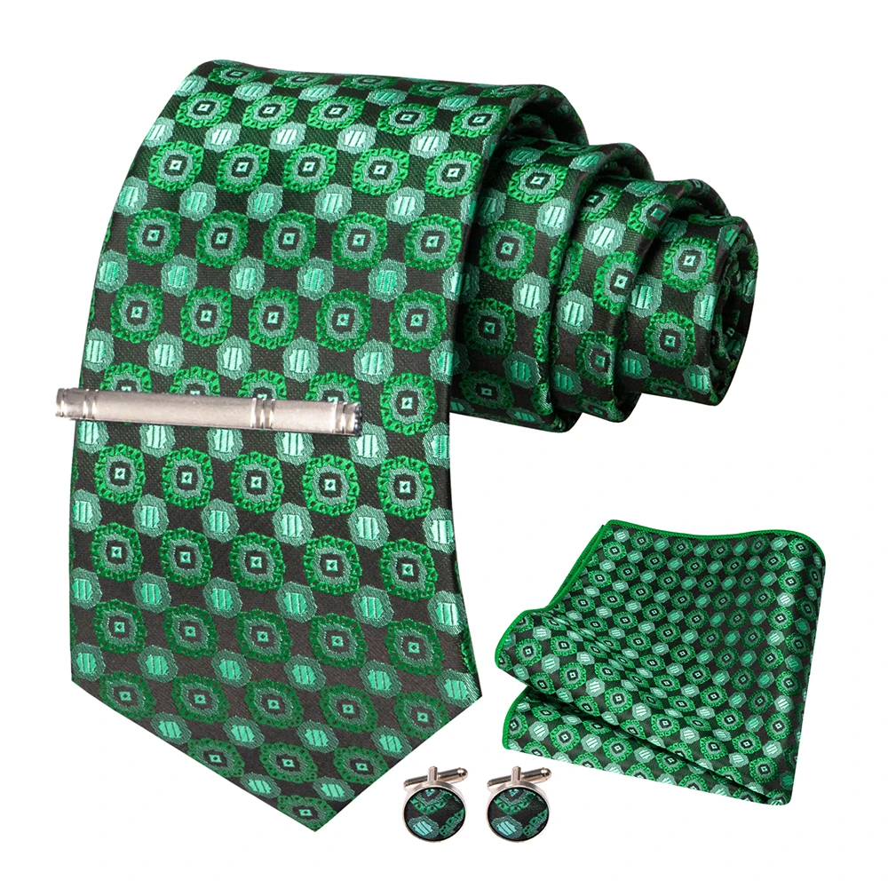 JEMYGINS Men Green Ties Striped Tie Paisley Wedding Tie For Men Necktie Hanky Cufflink Set Party Business Fashion Designer