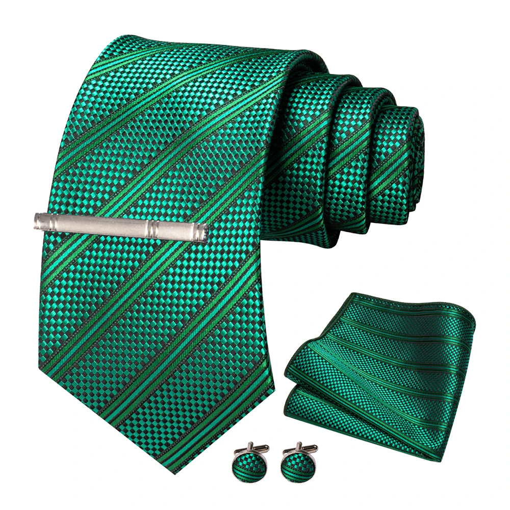 JEMYGINS Men Green Ties Striped Tie Paisley Wedding Tie For Men Necktie Hanky Cufflink Set Party Business Fashion Designer