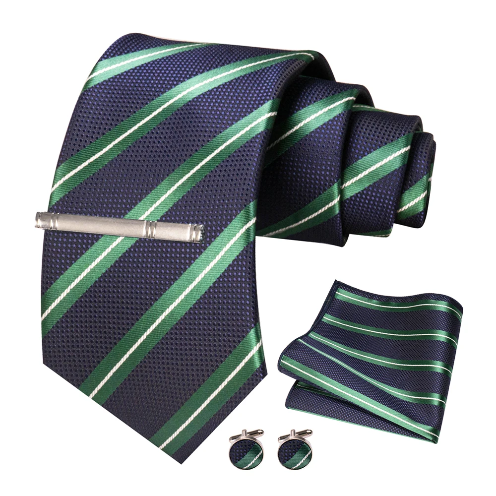 JEMYGINS Men Green Ties Striped Tie Paisley Wedding Tie For Men Necktie Hanky Cufflink Set Party Business Fashion Designer