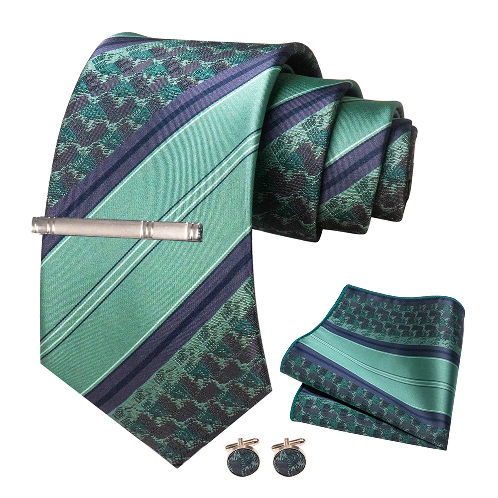 JEMYGINS Men Green Ties Striped Tie Paisley Wedding Tie For Men Necktie Hanky Cufflink Set Party Business Fashion Designer