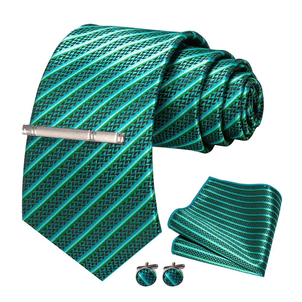 JEMYGINS Men Green Ties Striped Tie Paisley Wedding Tie For Men Necktie Hanky Cufflink Set Party Business Fashion Designer