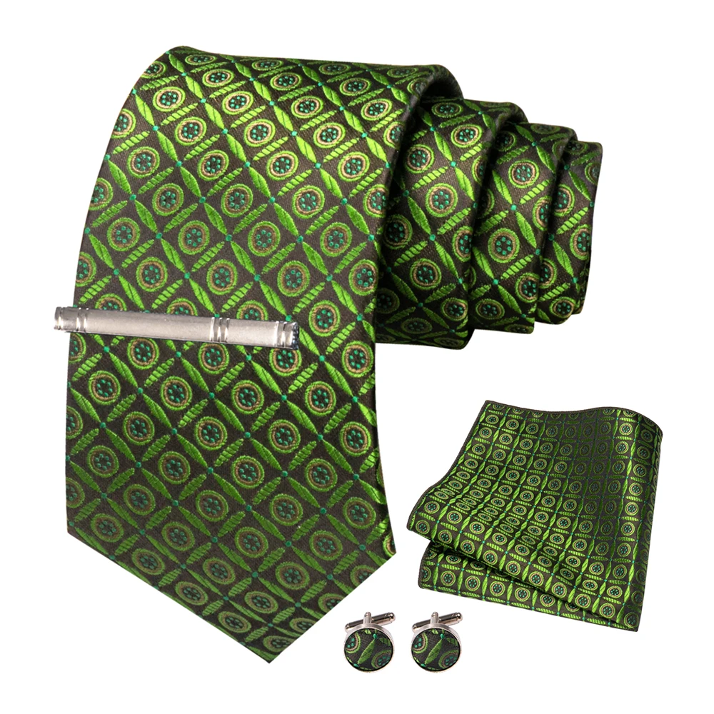 JEMYGINS Men Green Ties Striped Tie Paisley Wedding Tie For Men Necktie Hanky Cufflink Set Party Business Fashion Designer