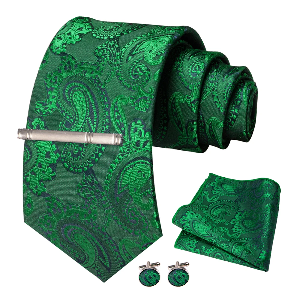JEMYGINS Men Green Ties Striped Tie Paisley Wedding Tie For Men Necktie Hanky Cufflink Set Party Business Fashion Designer