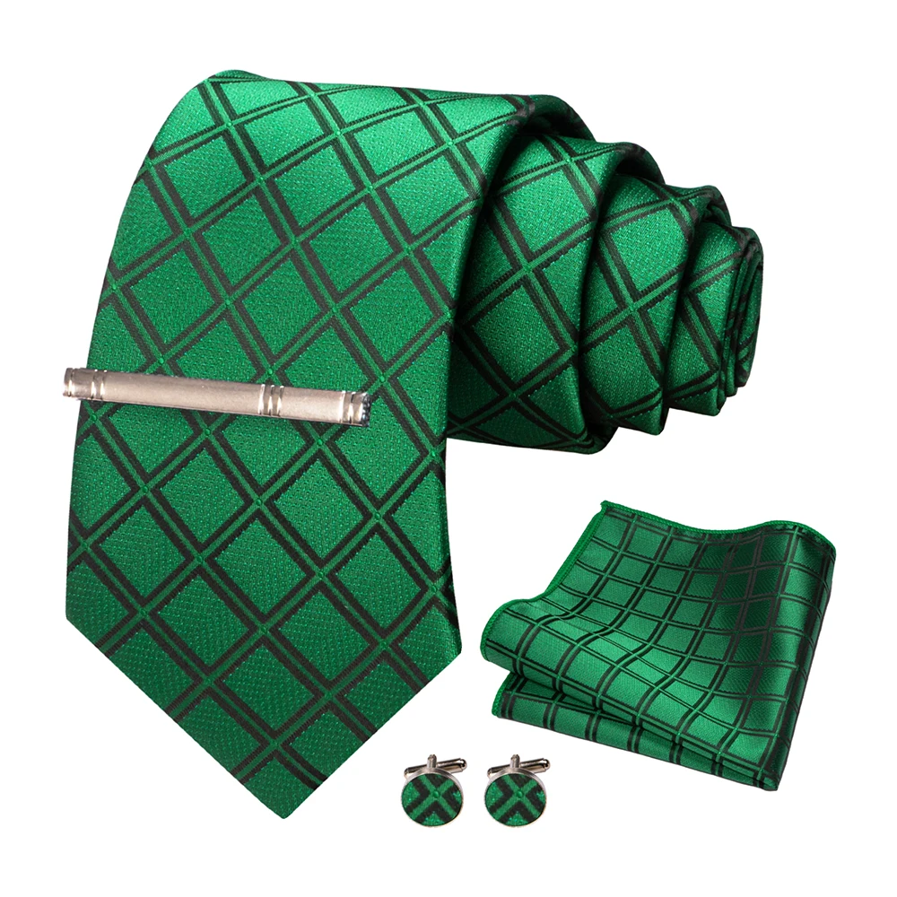 JEMYGINS Men Green Ties Striped Tie Paisley Wedding Tie For Men Necktie Hanky Cufflink Set Party Business Fashion Designer