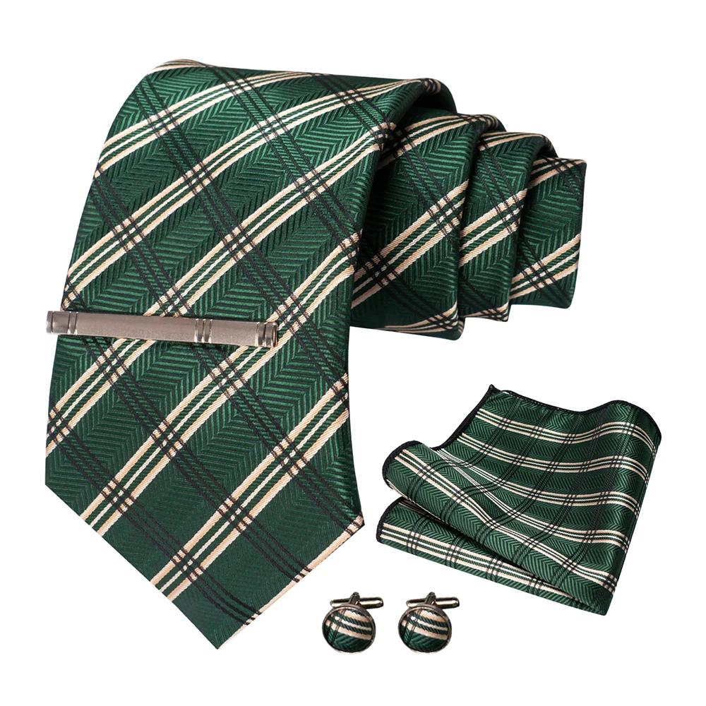 JEMYGINS Men Green Ties Striped Tie Paisley Wedding Tie For Men Necktie Hanky Cufflink Set Party Business Fashion Designer