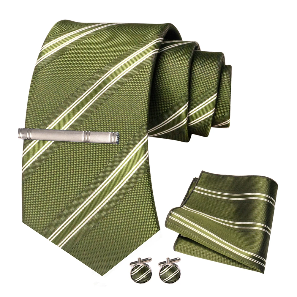 JEMYGINS Men Green Ties Striped Tie Paisley Wedding Tie For Men Necktie Hanky Cufflink Set Party Business Fashion Designer