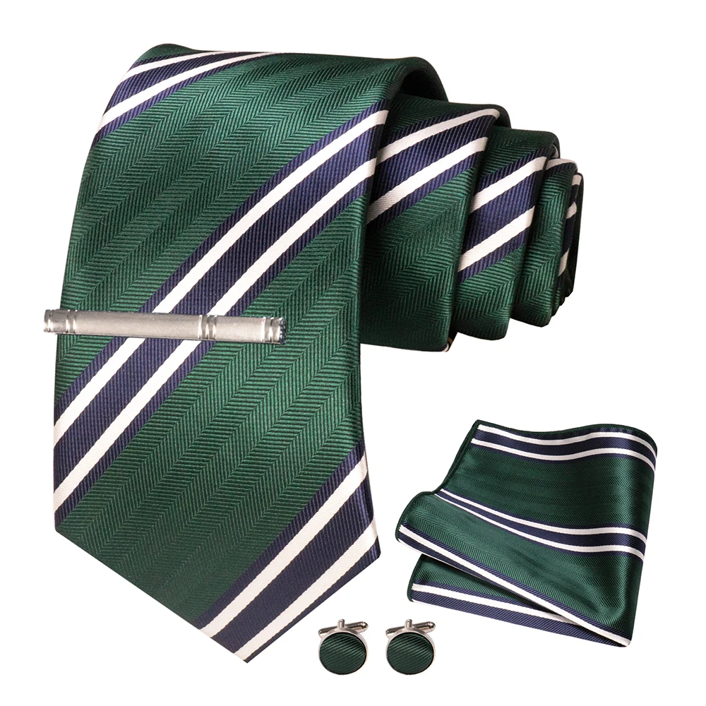 JEMYGINS Men Green Ties Striped Tie Paisley Wedding Tie For Men Necktie Hanky Cufflink Set Party Business Fashion Designer