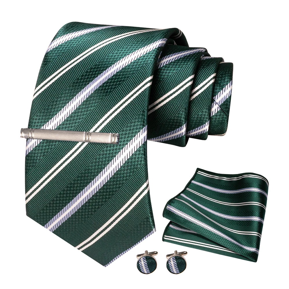 JEMYGINS Men Green Ties Striped Tie Paisley Wedding Tie For Men Necktie Hanky Cufflink Set Party Business Fashion Designer