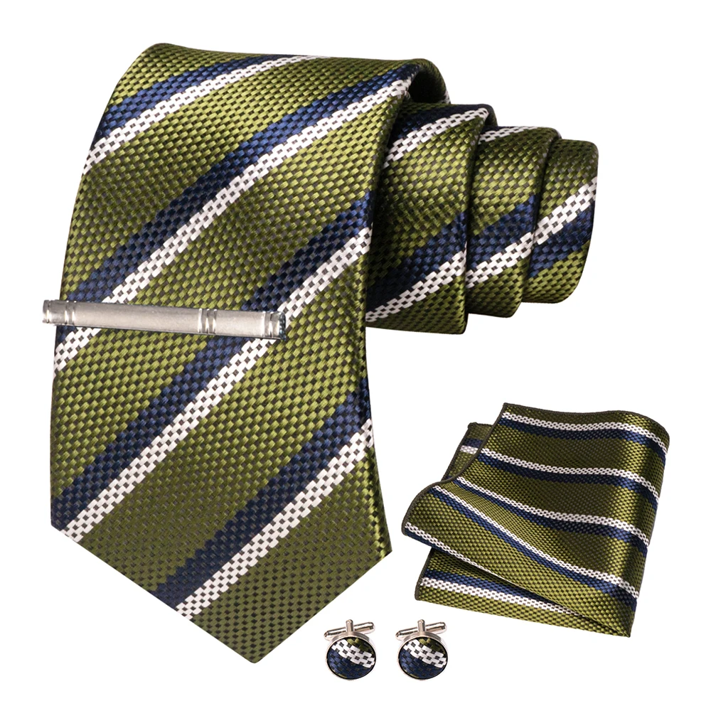 JEMYGINS Men Green Ties Striped Tie Paisley Wedding Tie For Men Necktie Hanky Cufflink Set Party Business Fashion Designer