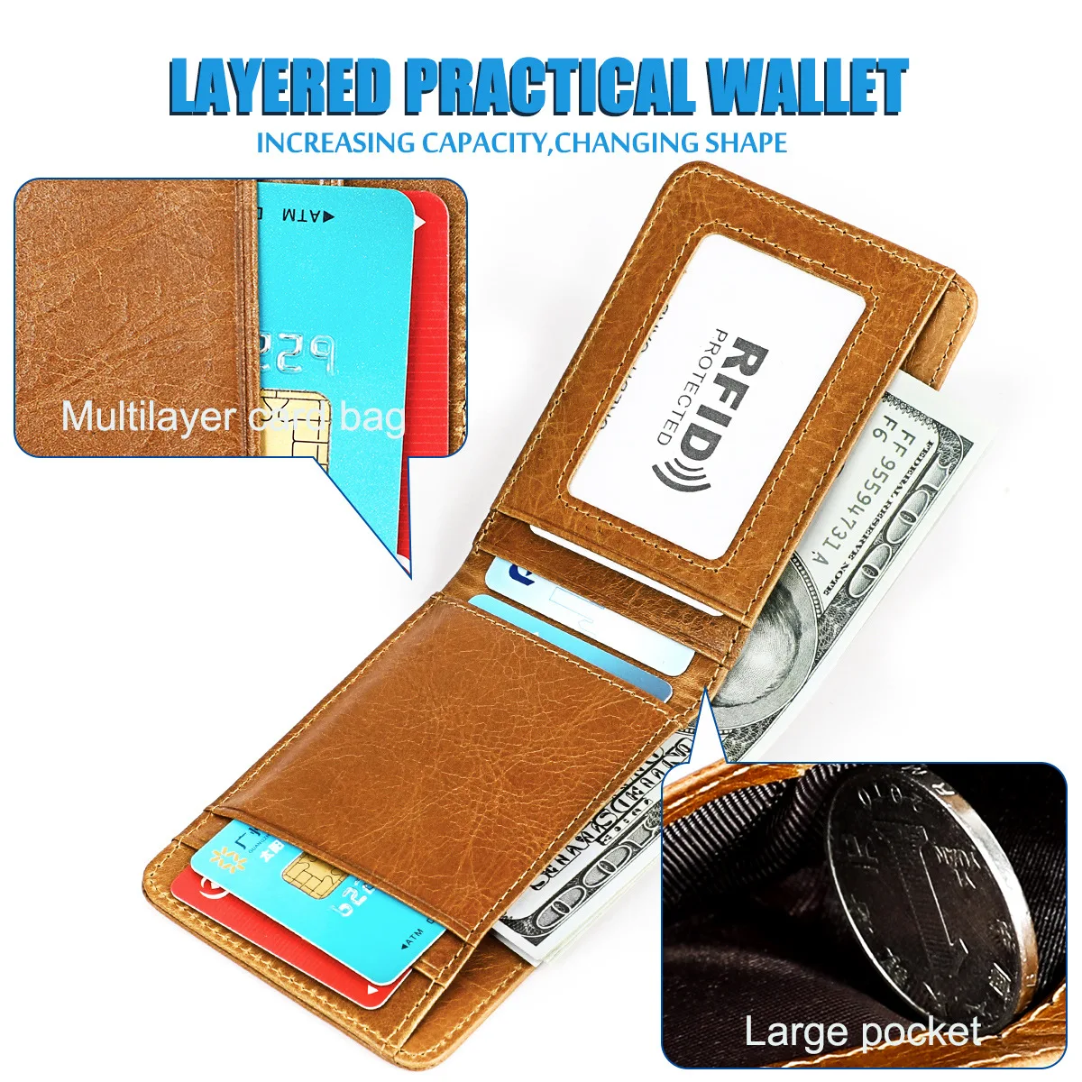 Anti RFID Genuine Leather Men‘s Wallet Mini Women Money Bag Credit Card Holder Small Purse For Male 4 Colors