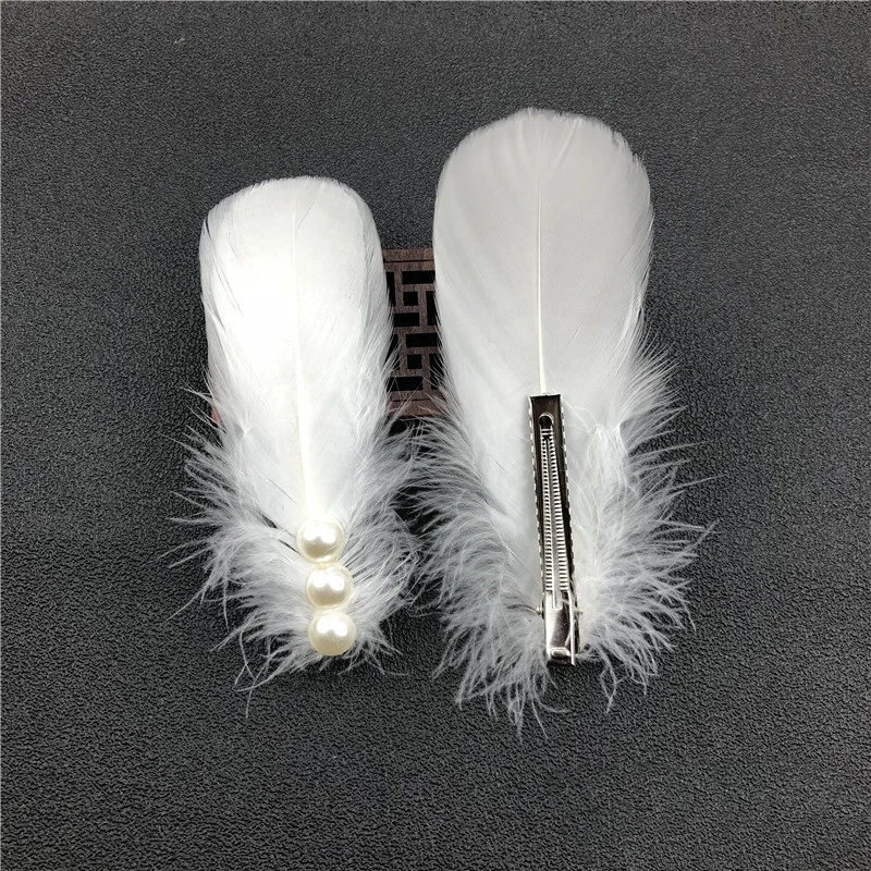 Ballet Cheongsam Stage Performance Dance White Feather Pearl Headgear Hairpin Side Clip Hair Accessories