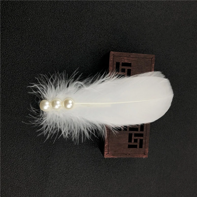 Ballet Cheongsam Stage Performance Dance White Feather Pearl Headgear Hairpin Side Clip Hair Accessories