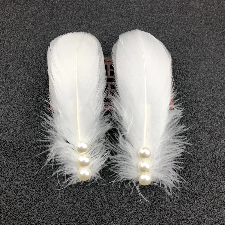 Ballet Cheongsam Stage Performance Dance White Feather Pearl Headgear Hairpin Side Clip Hair Accessories