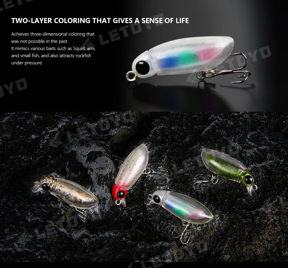 LETOYO Floating Minnow 38F/Pencil 38F 38mm 2.7g Topwater Artificial Silicone Bait Soft Plastic Body Trout Fishing Lures