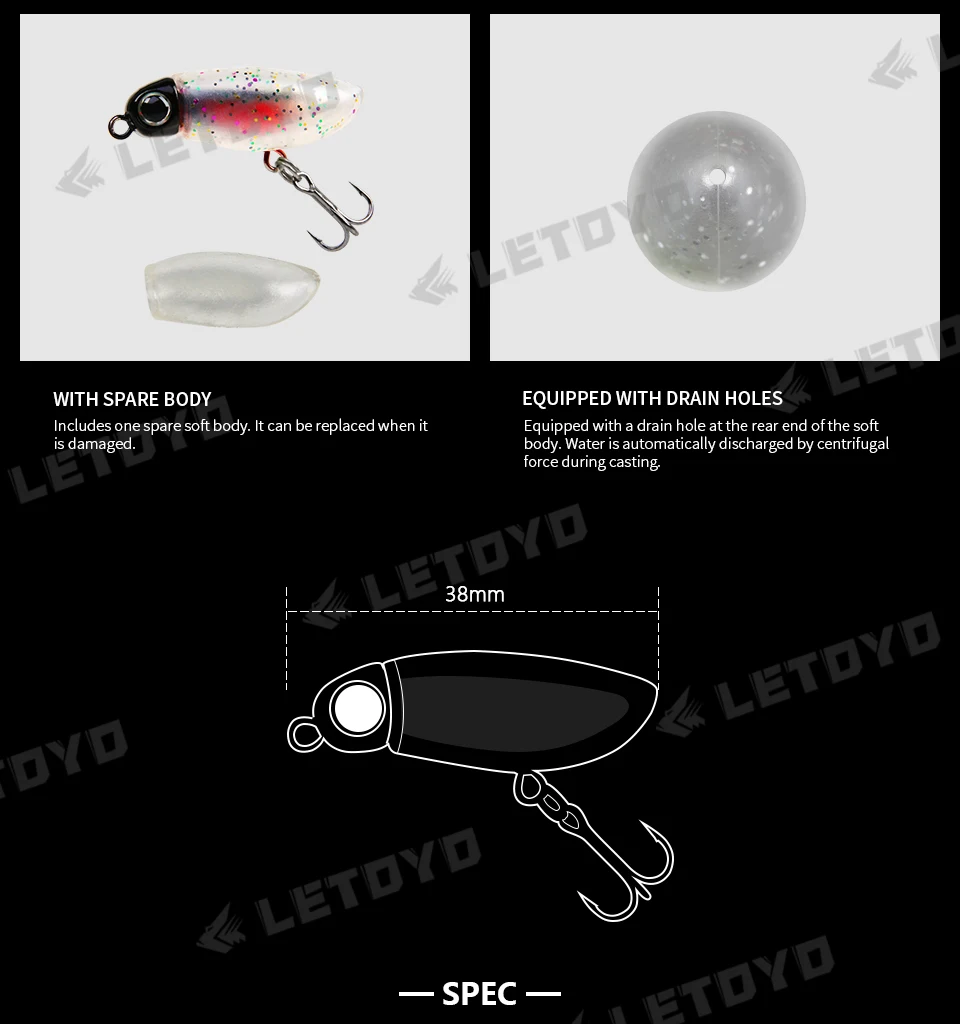 LETOYO Floating Minnow 38F/Pencil 38F 38mm 2.7g Topwater Artificial Silicone Bait Soft Plastic Body Trout Fishing Lures