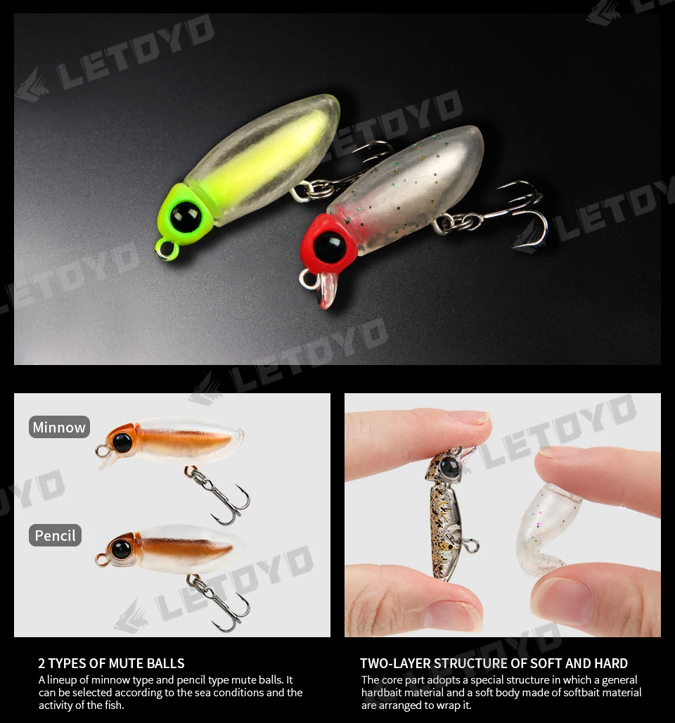 LETOYO Floating Minnow 38F/Pencil 38F 38mm 2.7g Topwater Artificial Silicone Bait Soft Plastic Body Trout Fishing Lures