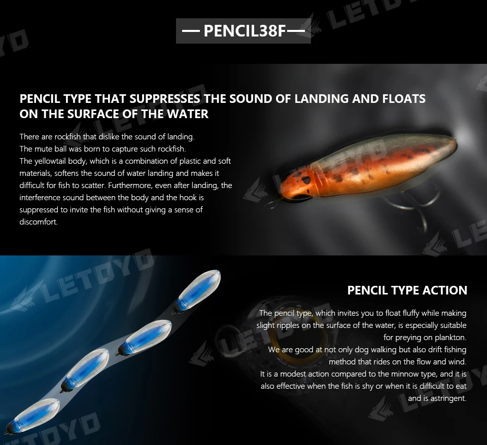 LETOYO Floating Minnow 38F/Pencil 38F 38mm 2.7g Topwater Artificial Silicone Bait Soft Plastic Body Trout Fishing Lures