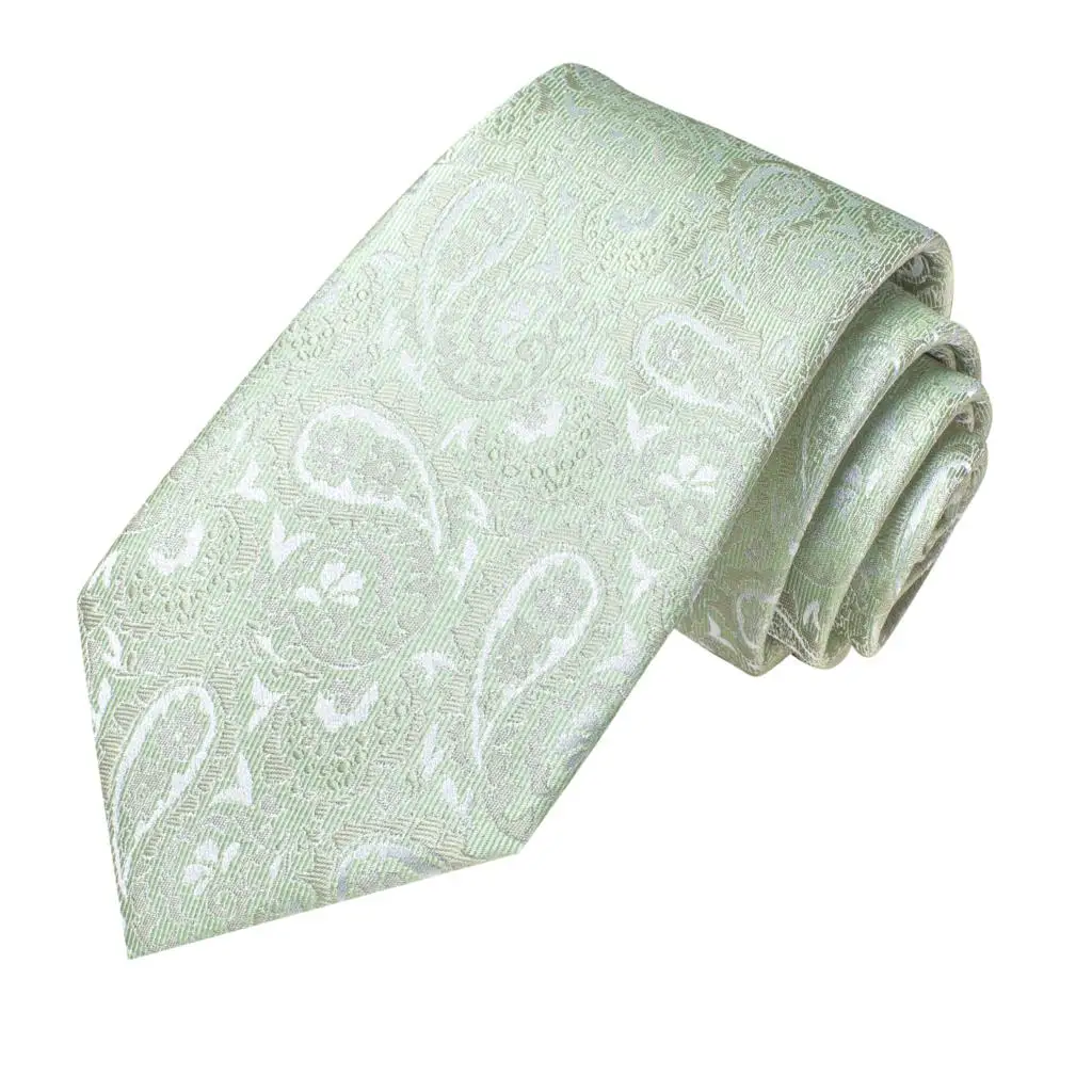 Paisley Sage Green 2022 New Fashion Brand Ties for Men Wedding Party Necktie Set Handky Cufflinks Gift Wholesale Hi-Tie Dropship