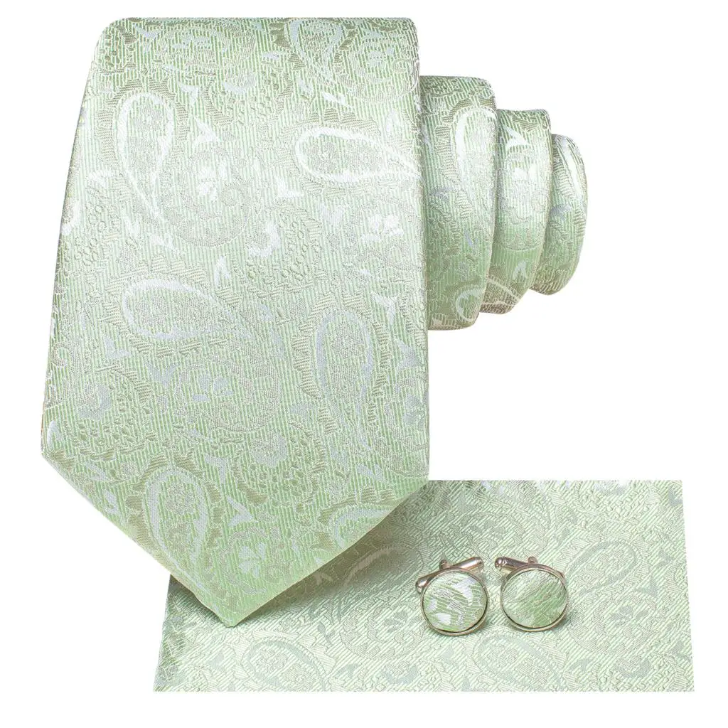 Paisley Sage Green 2022 New Fashion Brand Ties for Men Wedding Party Necktie Set Handky Cufflinks Gift Wholesale Hi-Tie Dropship