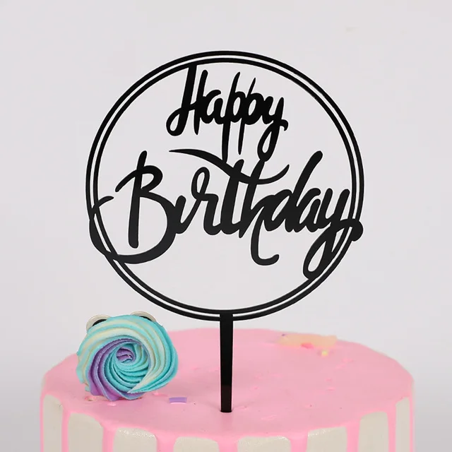 Ins Acrylic Happy Birthday Cake Toppers Color Round Gold Black Birthday Cupcake Toppers for Baby Shower Party Dessert Decoration