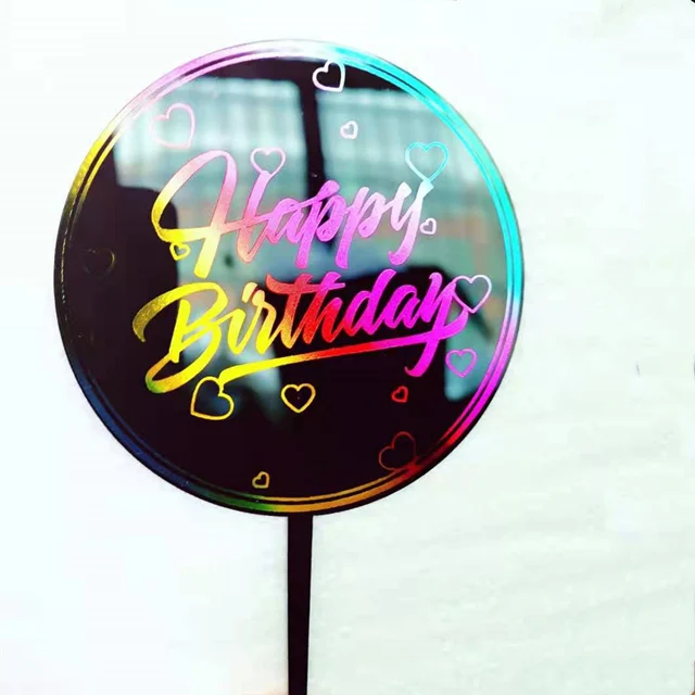 Ins Acrylic Happy Birthday Cake Toppers Color Round Gold Black Birthday Cupcake Toppers for Baby Shower Party Dessert Decoration