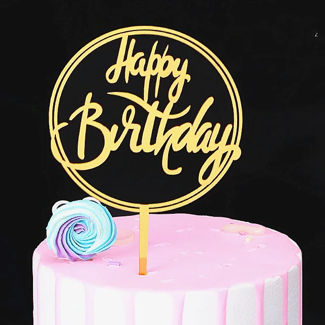 Ins Acrylic Happy Birthday Cake Toppers Color Round Gold Black Birthday Cupcake Toppers for Baby Shower Party Dessert Decoration