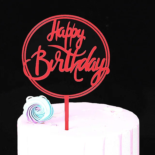 Ins Acrylic Happy Birthday Cake Toppers Color Round Gold Black Birthday Cupcake Toppers for Baby Shower Party Dessert Decoration