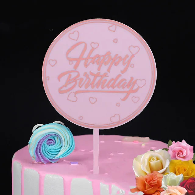Ins Acrylic Happy Birthday Cake Toppers Color Round Gold Black Birthday Cupcake Toppers for Baby Shower Party Dessert Decoration