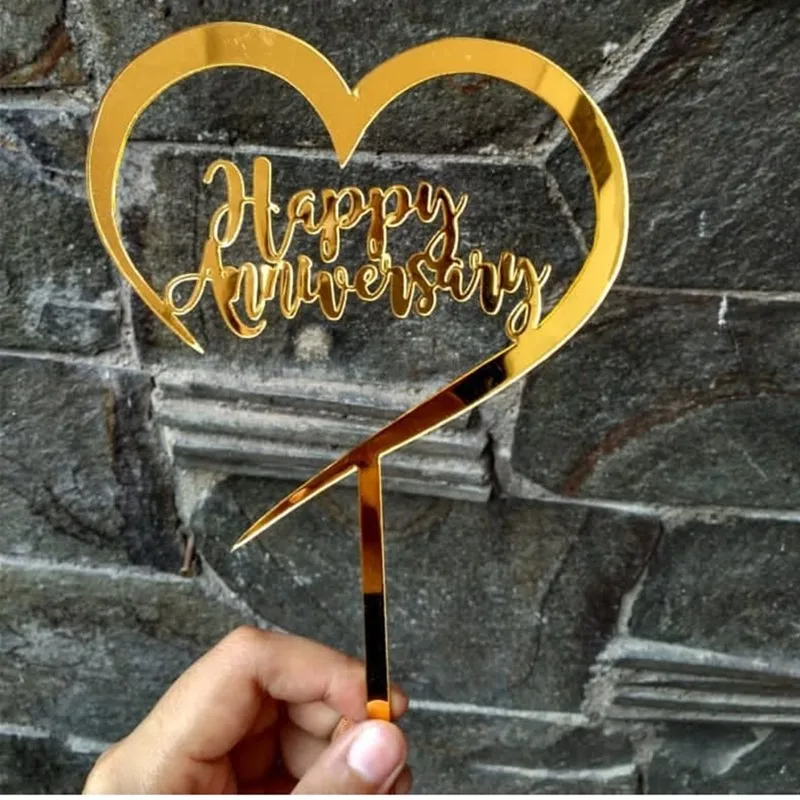New Acrylic Happy Birthday Cake Topper Gold Valentine's Day Wedding Party Cupcake Topper Decoration Wedding Gift Baking Supplies