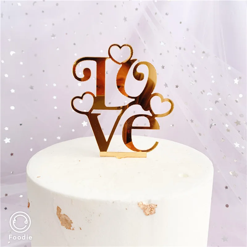 New Acrylic Happy Birthday Cake Topper Gold Valentine's Day Wedding Party Cupcake Topper Decoration Wedding Gift Baking Supplies