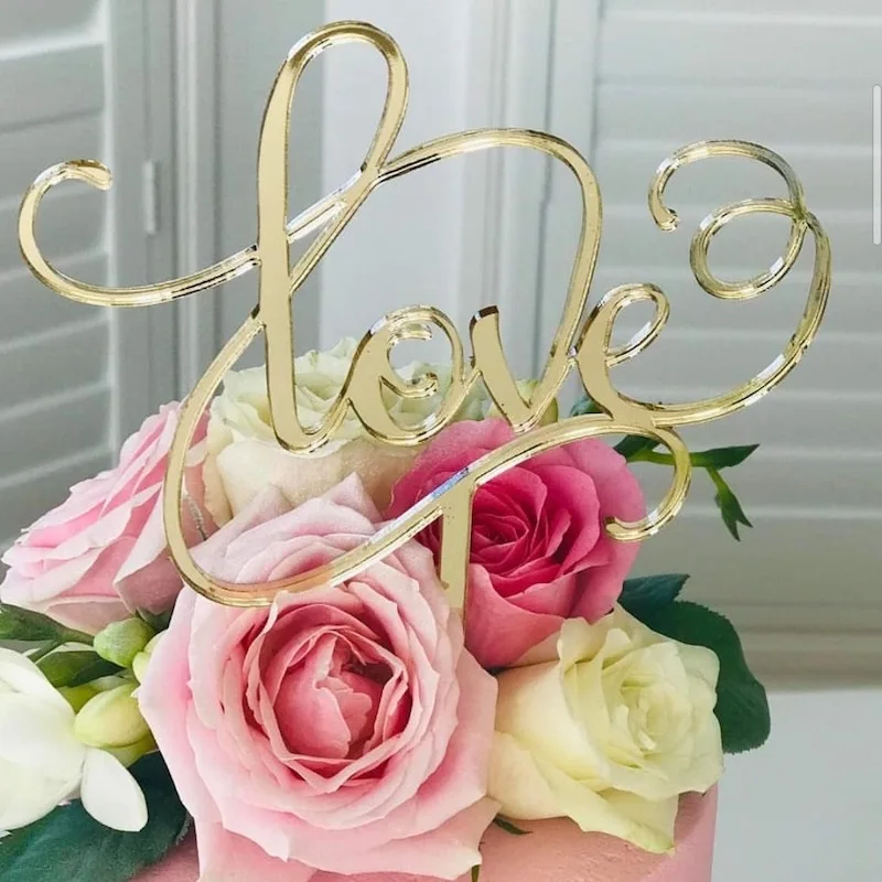 New Acrylic Happy Birthday Cake Topper Gold Valentine's Day Wedding Party Cupcake Topper Decoration Wedding Gift Baking Supplies