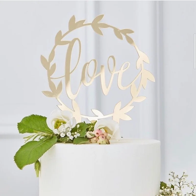 New Acrylic Happy Birthday Cake Topper Gold Valentine's Day Wedding Party Cupcake Topper Decoration Wedding Gift Baking Supplies