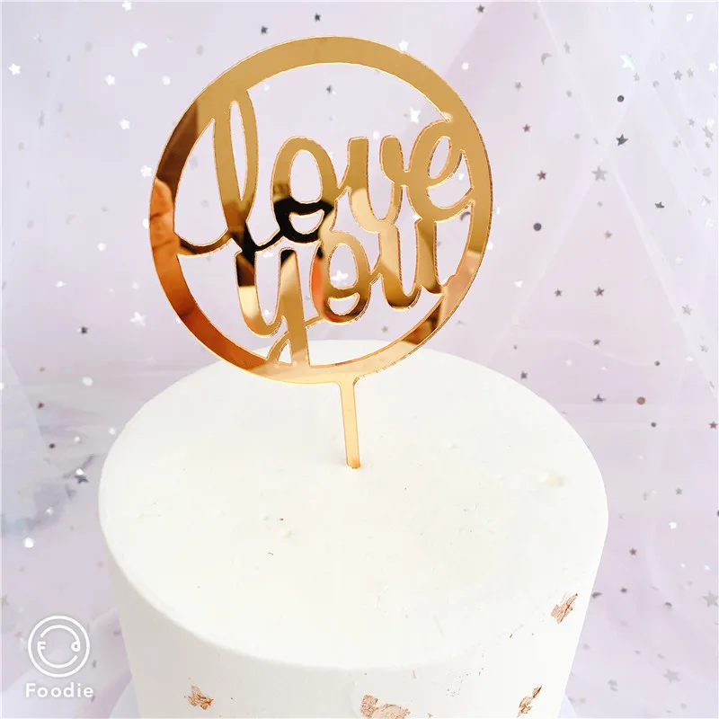 New Acrylic Happy Birthday Cake Topper Gold Valentine's Day Wedding Party Cupcake Topper Decoration Wedding Gift Baking Supplies