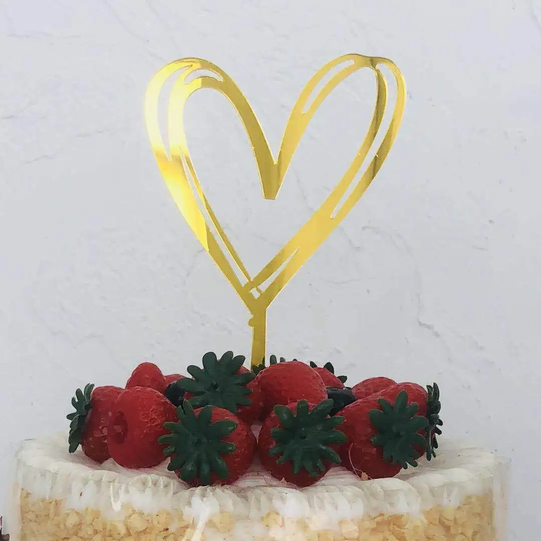 New Acrylic Happy Birthday Cake Topper Gold Valentine's Day Wedding Party Cupcake Topper Decoration Wedding Gift Baking Supplies