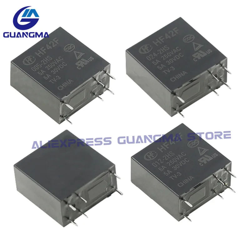 50PCS 100% Original New Relay HF42F-005-2HS HF42F-012-2HS HF42F-024-2HS 5A 250VAC 6Pin DC5V 12V 24V Power relay HF42F