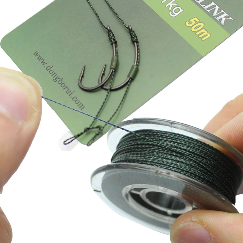 1pcs Carp Fishing Line 50m 15lb/20lb/25lb Camo Green 6 Strand Tightly Soft Hooklink  For Carp Fishing End Tackle Accessories