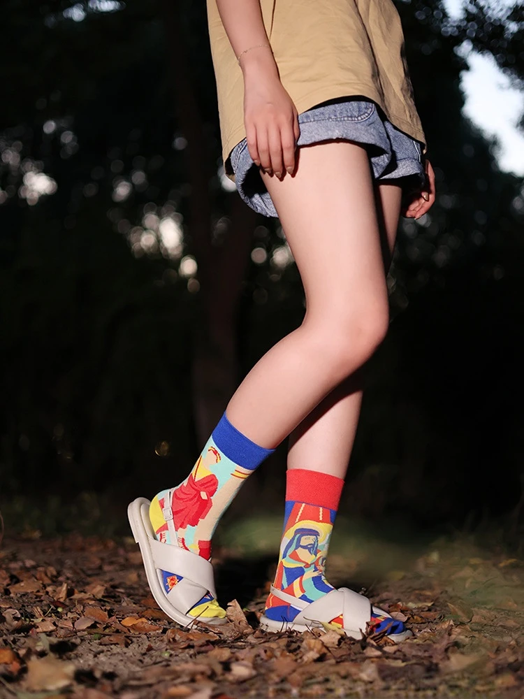 New Asymmetric Couple AB Mandarin Duck Fashion Cartoon Cute Funny Sports Colorful Mid tube Cotton Socks