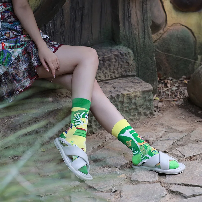 New Asymmetric Couple AB Mandarin Duck Fashion Cartoon Cute Funny Sports Colorful Mid tube Cotton Socks