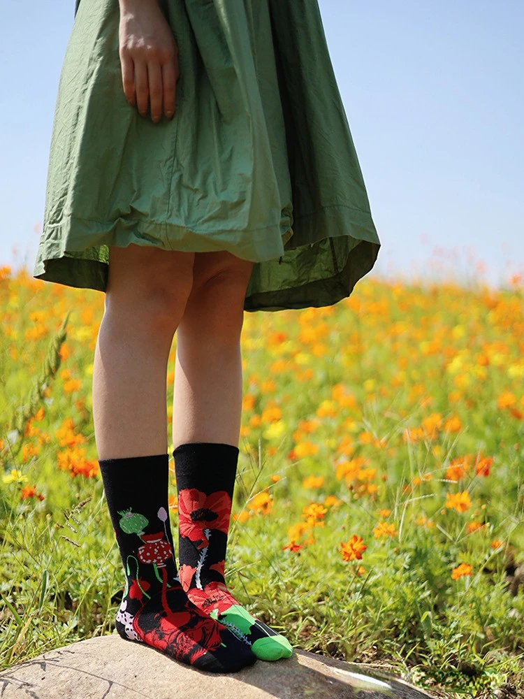 New Asymmetric Couple AB Mandarin Duck Fashion Cartoon Cute Funny Sports Colorful Mid tube Cotton Socks