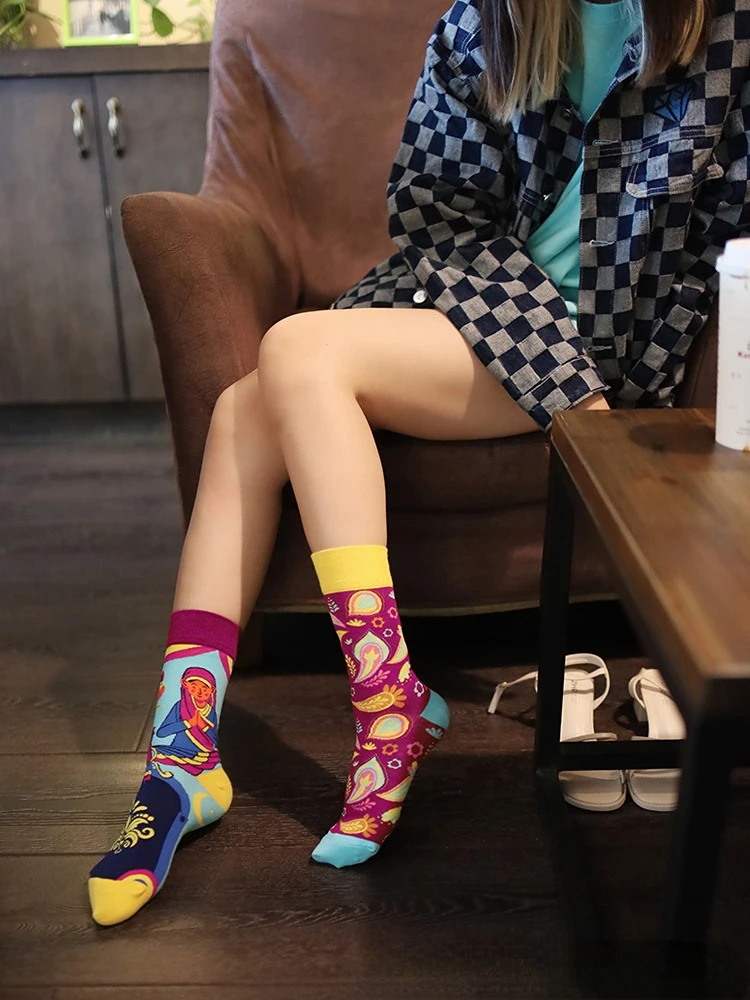New Asymmetric Couple AB Mandarin Duck Fashion Cartoon Cute Funny Sports Colorful Mid tube Cotton Socks