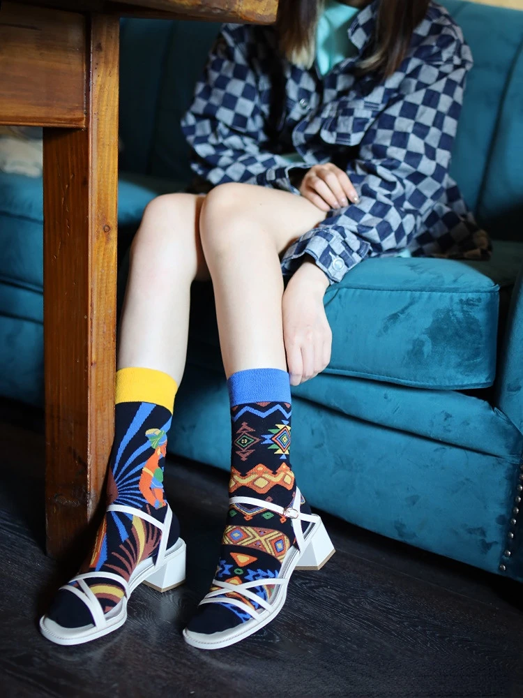 New Asymmetric Couple AB Mandarin Duck Fashion Cartoon Cute Funny Sports Colorful Mid tube Cotton Socks