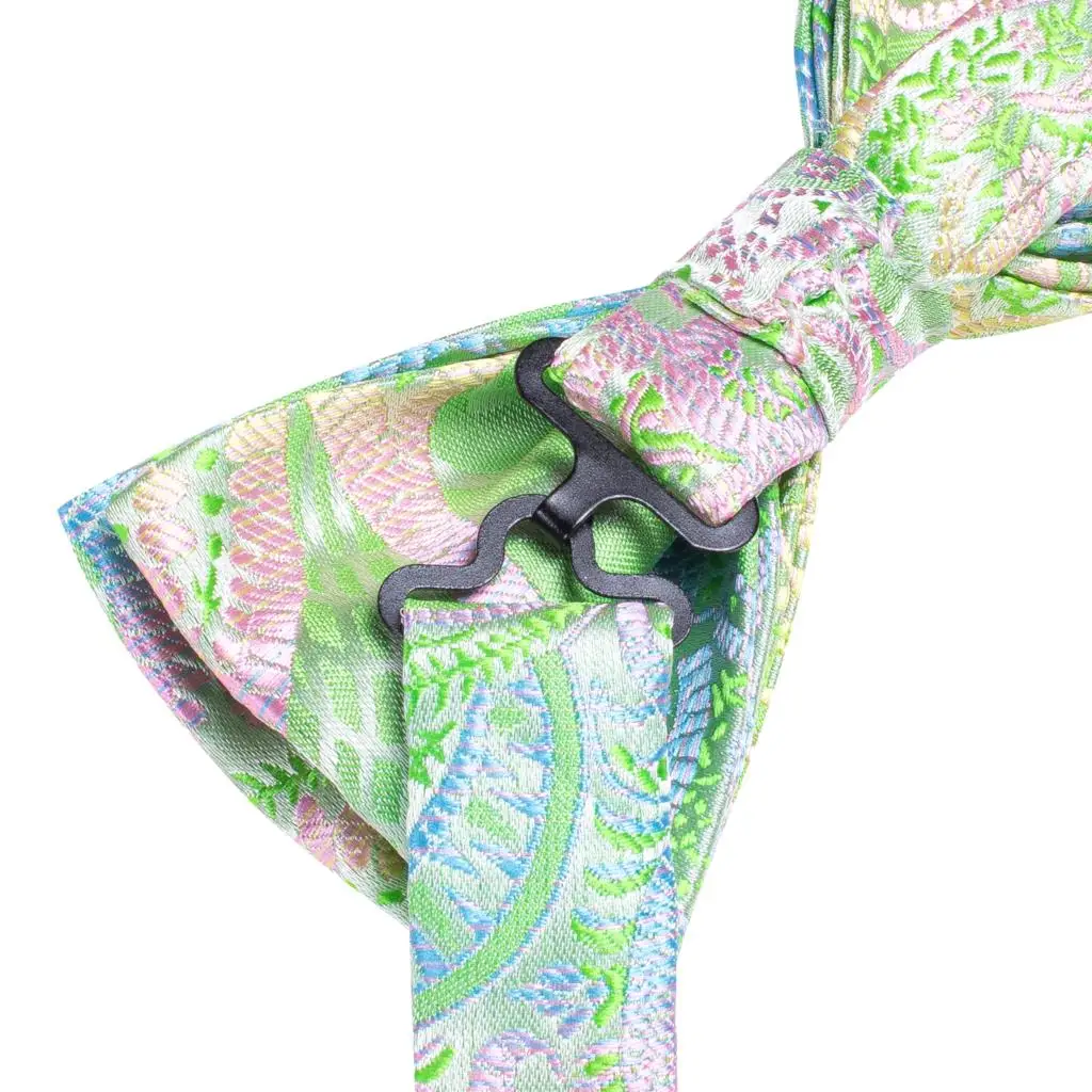 Hi-Tie Brand Silk Mens Bowtie Hanky Cufflinks Set Black Red Blue Gold Green White Pre-tied Butterfly Knot Bow Tie Wedding Work